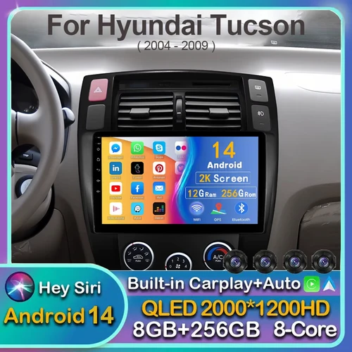 Android 14 Carplay Auto para Hyundai Tucson 2004 2005 2006 2007 2008 2009 Radio de coche reproductor Multimedia GPS vídeo estéreo WIFI + 4G BT