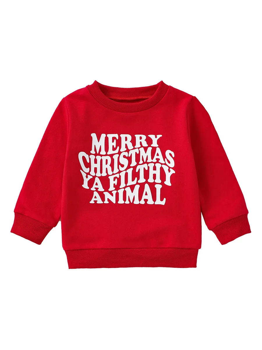 Toddler Baby Christmas Sweatshirts Casual Long Sleeve Letter Print Pullover Sweatshirts Tops Kid Winter Tops Clothes 2023