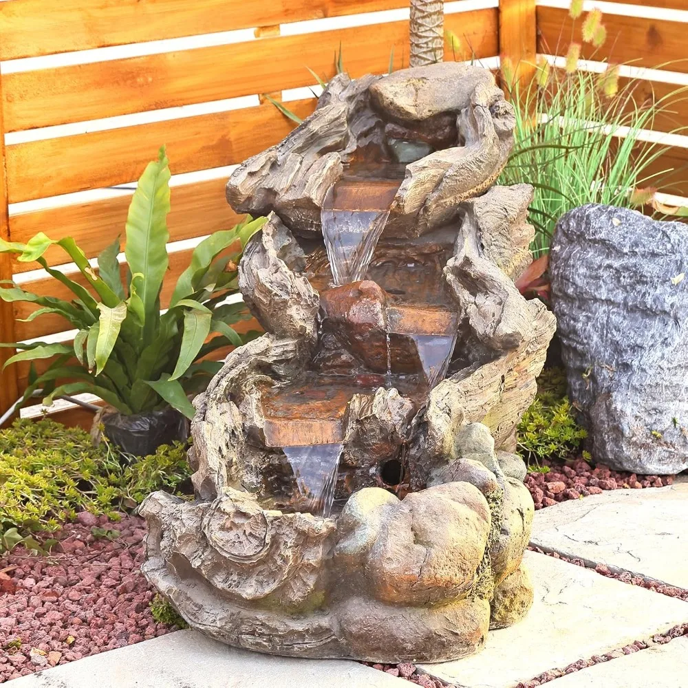 

Inches Garden Outdoor Water Fountain - Multi-Tiered Cascading Fountains Outdoor Decor with LED Lights and Pumps for Garden