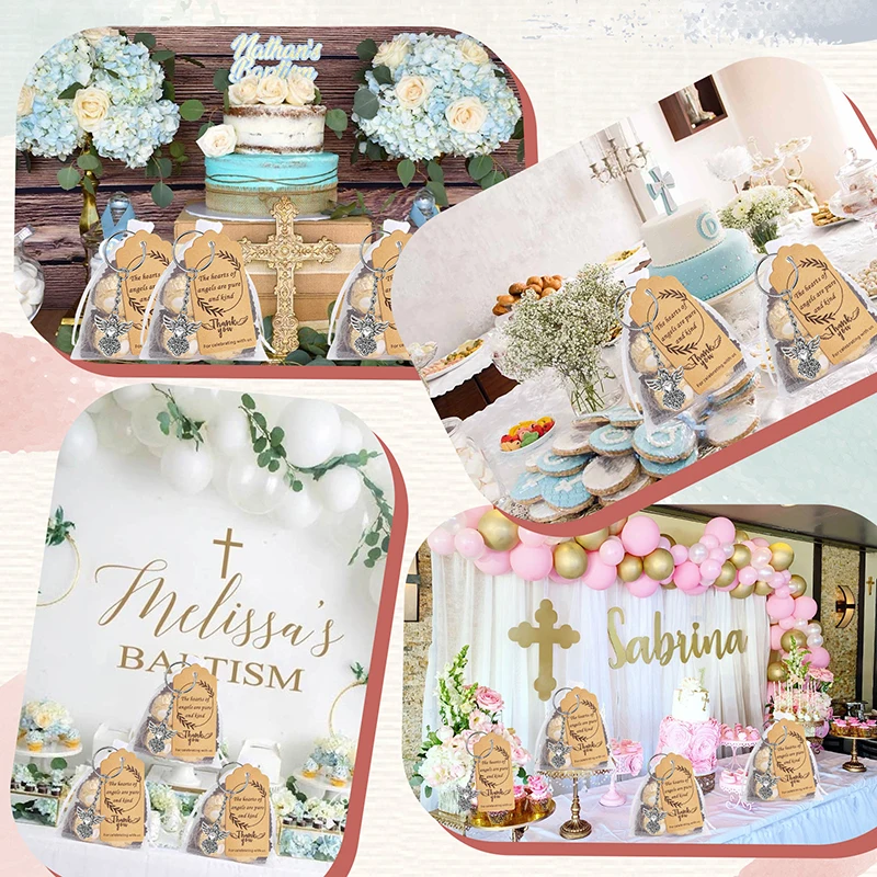 New 30 Set Angel Keychain Gift Bulk Thank You Gift Baptism Pendant Keychain Favor Key Ring With Thank You Tag Organza Bag