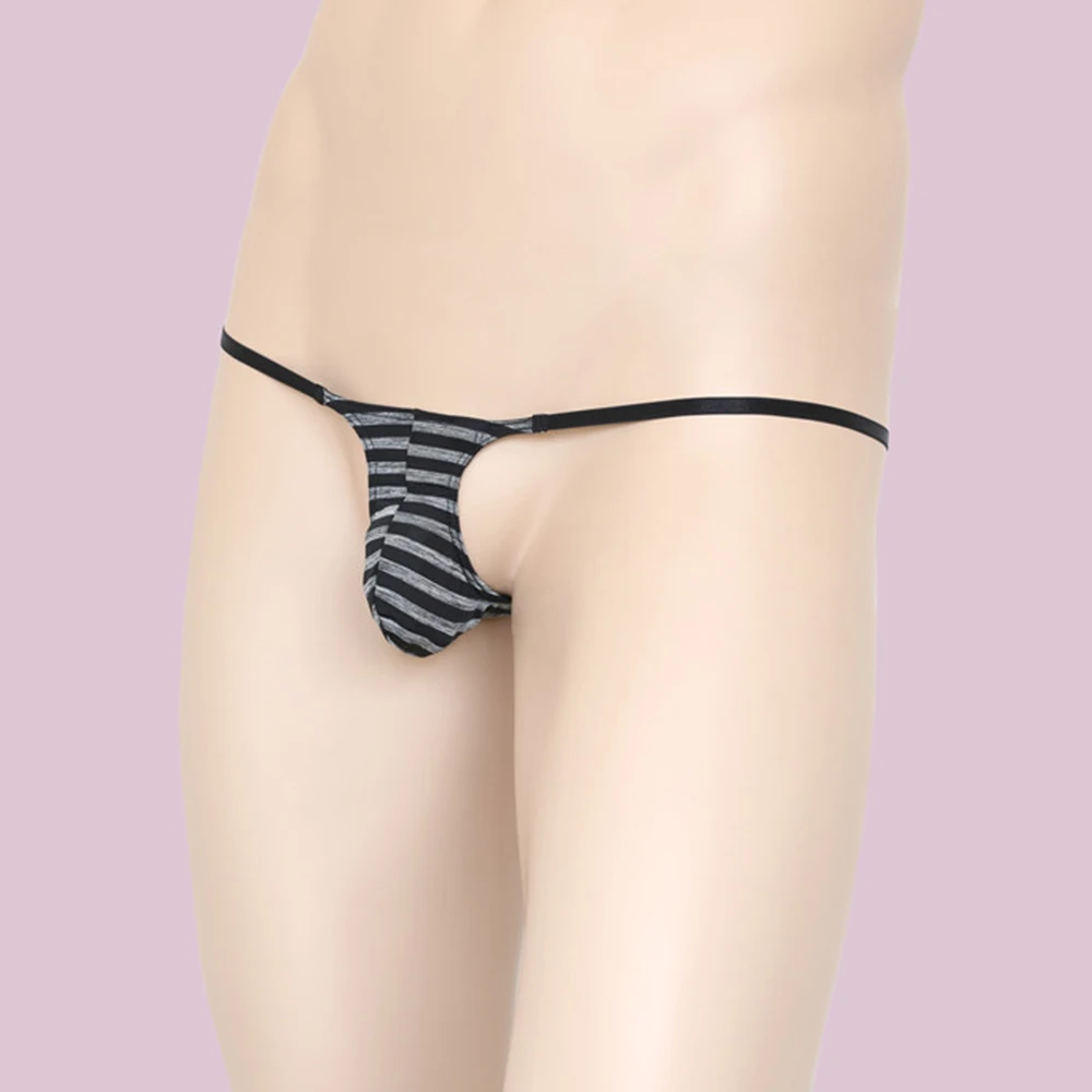 Sexy G-string Man T-back Thongs Mens Striped Underwear Open Butt Underpants Erotic Panties Breathable Low Waist Knickers