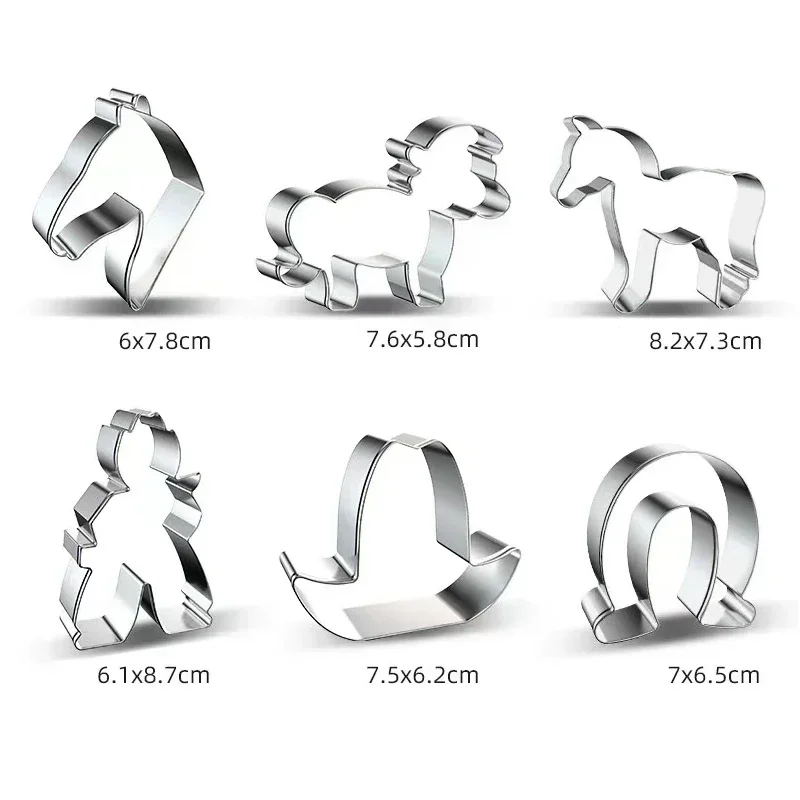 New Horse Cowboy Cookie Cutter Mould Stainless Steel Pony Horseshoe Cowboy Shapes Biscuit Mold Fondant Pastry Decor Baking Tools