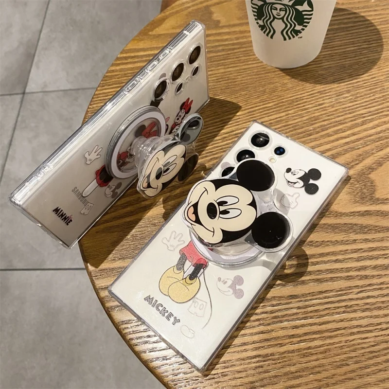 

Cute Cartoon Mickey Minnie Magsafe Wireless Charge Case For Samsung S21 S22 S23 S24 S25 Ultra Plus Note 10 3D Magnetic Holder