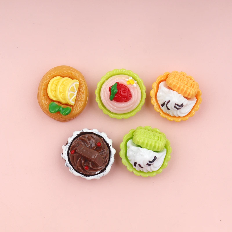 10/100Pcs Miniatures Orange Lemon Strawberry Cake Series Resin Flat Cabochon for Dollhouse Scrapbook DIY Craft Decor Accessories