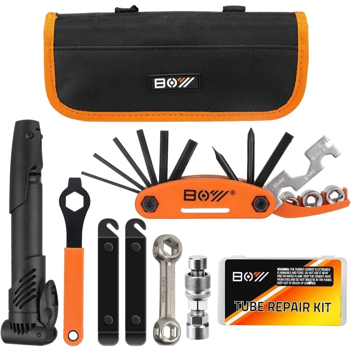 

Bicycle Repair Kit with Tire Pump and Glueless Patches - Portable Tool Bag for Camping Travel Maintenance Essentials