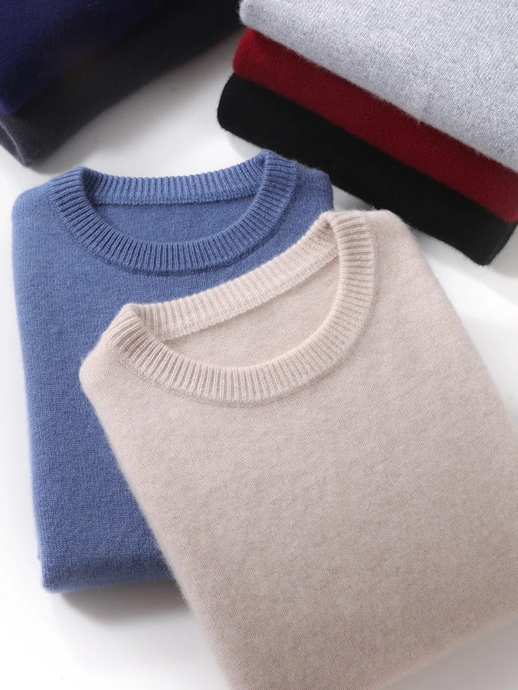 

Шерстяной свитер, свободный, большого размера, круглый, с v-образным вырезом, полувысокий свитер, однотонная, простая, теплая, трикотажная рубашка