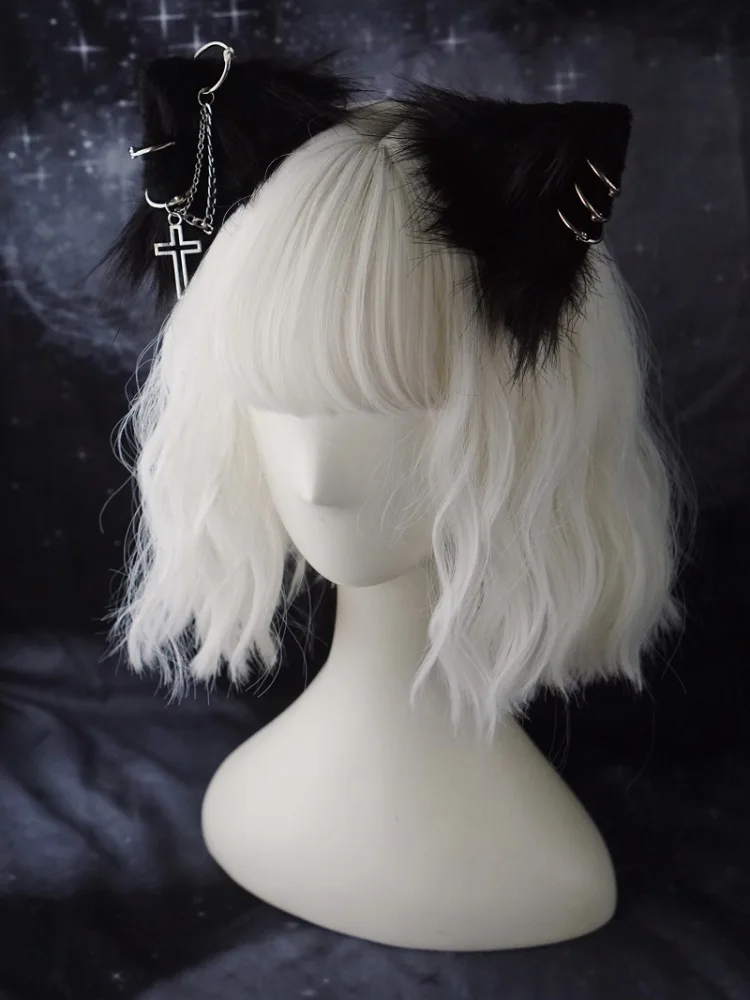 Gothic lolita cruz corrente gato orelha hairpin para mulheres meninas festa de halloween clipes de cabelo cosplay moda acessórios de cabelo