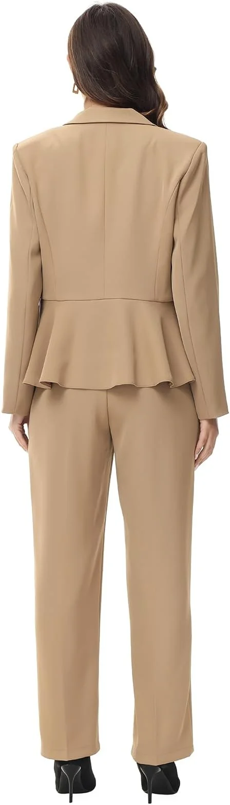 طقم بدلة نسائية مخصص من Tesco مكون من قطعتين سترة مكشكشة مع بنطلون طقم بدلة نسائية غير رسمية للأعمال بأكمام طويلة #5