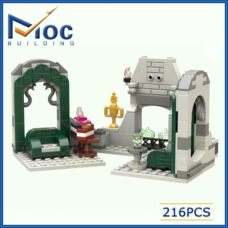 MOC Building Blocks Classic Movie Series Castle Scene Model Green Common Room DIY Assemble Bricks Creative Toys Xmas Gifts