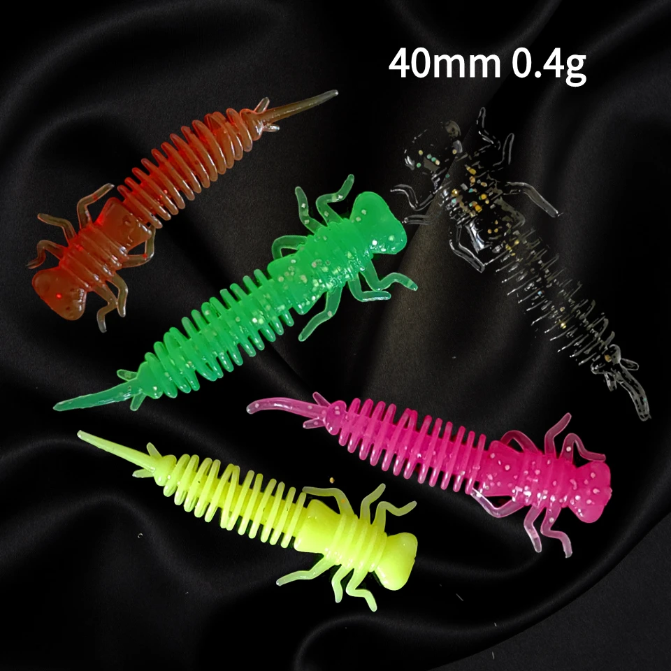 20PCS 40MM 0.4G Soft Larva Worm Fishing Lure Bionic Silicone Flit Larva Worm Bait Trolling Wobbler for Zander Pike Bass