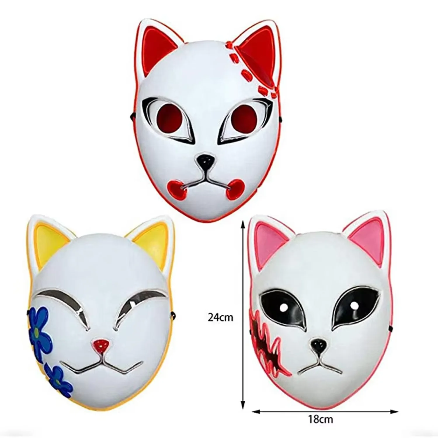 Sabito Tanjirou Makomo Demon Slayer Cat Mask LED Light Up Luminoso Incandescente Kimetsu Yaiba Comic Cosplay Adulti