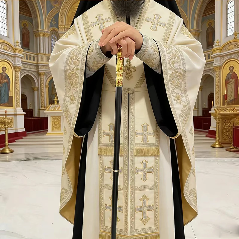 

New Gold Plated Orthodox Catholic Bishop Staff with Carved Patterns for Clergy Church Liturgy Home Altar Devotion Christian Gift