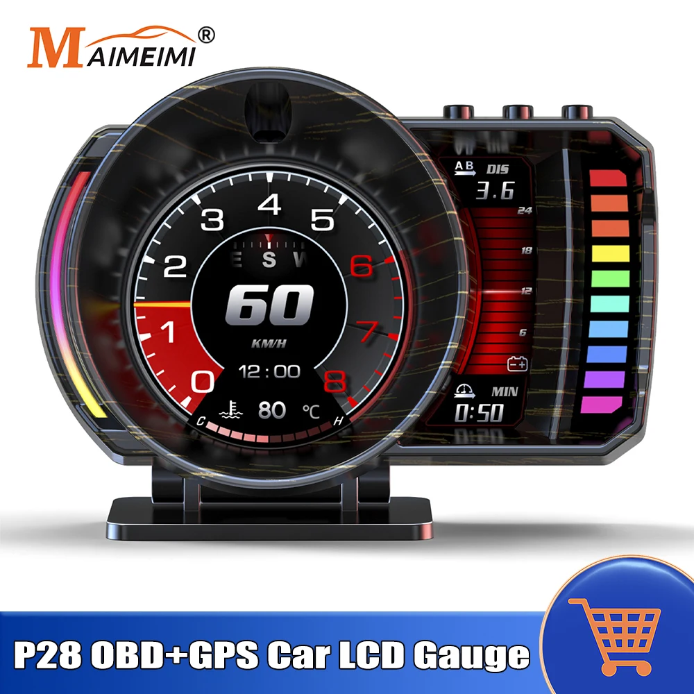 New P28 HUD RGB Gesture Sensing OBD2 GPS Speedometer Turbo Pressure Voltage Oil Press Driving Data Monitor With Overspeed Alarm
