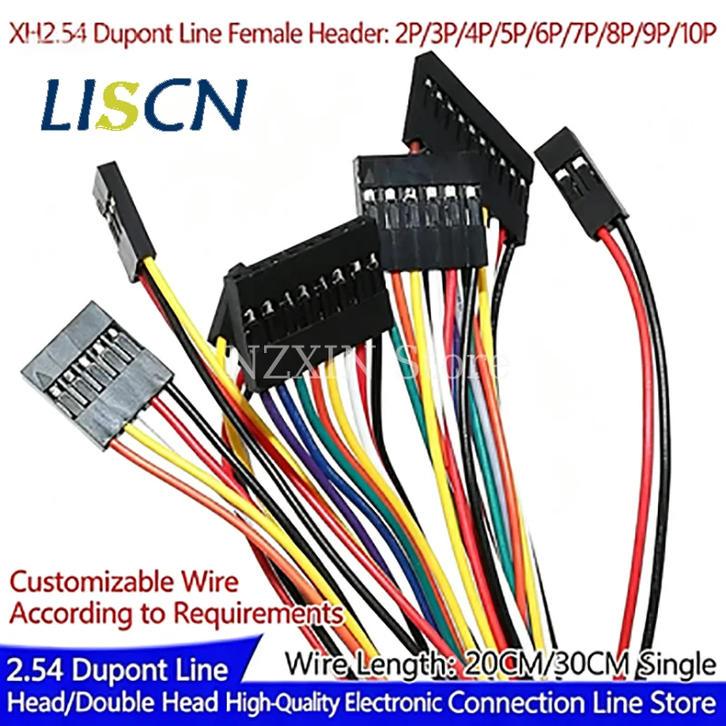 10PCS DuPont wire 2.54mm single/double head female to female color ribbon cable 10CM/20/30CM test wire 2P3P4P5P6P7P8P-12P