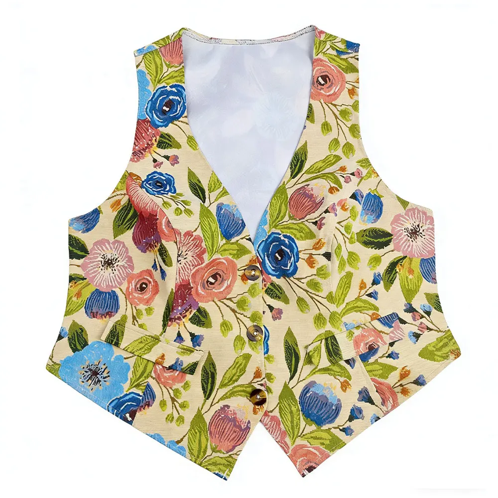 

Women's Floral Sexy Top Retro Printed Sexy V-neck Vest New French Women's Wear, Floral Versatile Sleeveless Top Exotic Sets