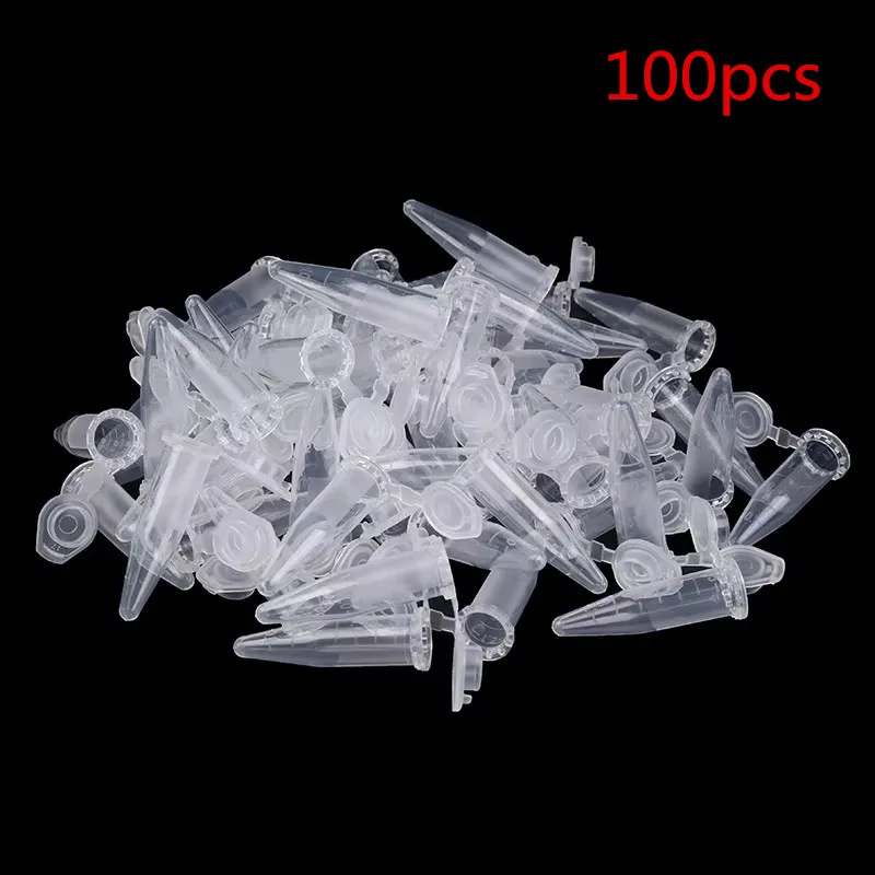 100 Uds 0,5 ML tubo de ensayo de microplástico transparente Vial de centrífuga contenedor con tapa a presión para muestra de laboratorio suministros de laboratorio