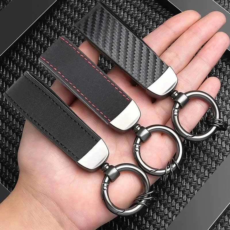 1/2PCS Car Sleek Carbon Fiber Style Keychain - 360° Rotatable, Universal Fit with Anti-Lost D-Ring, Durable for Men & Women