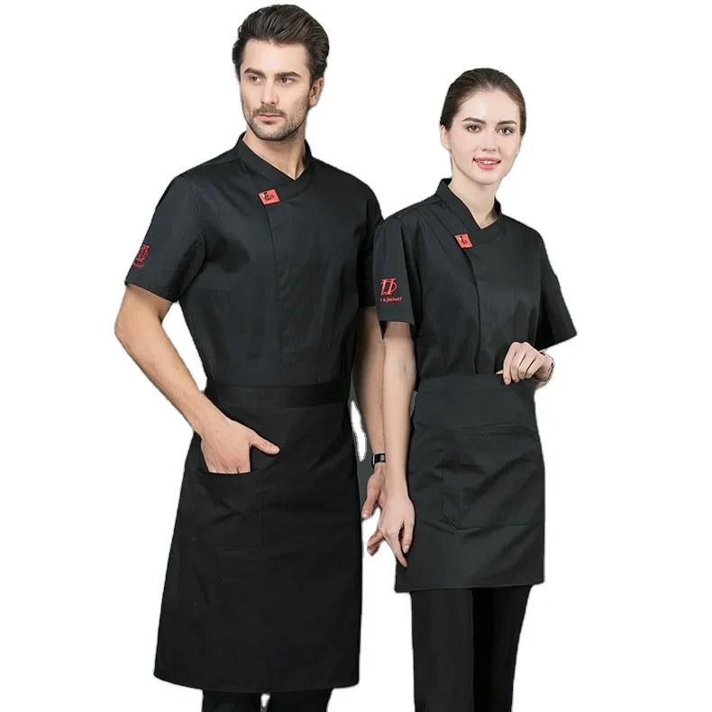 High quality chef uniforms work clothes men short sleeved food services cooking clothing uniforms hotel overalls denim jackets