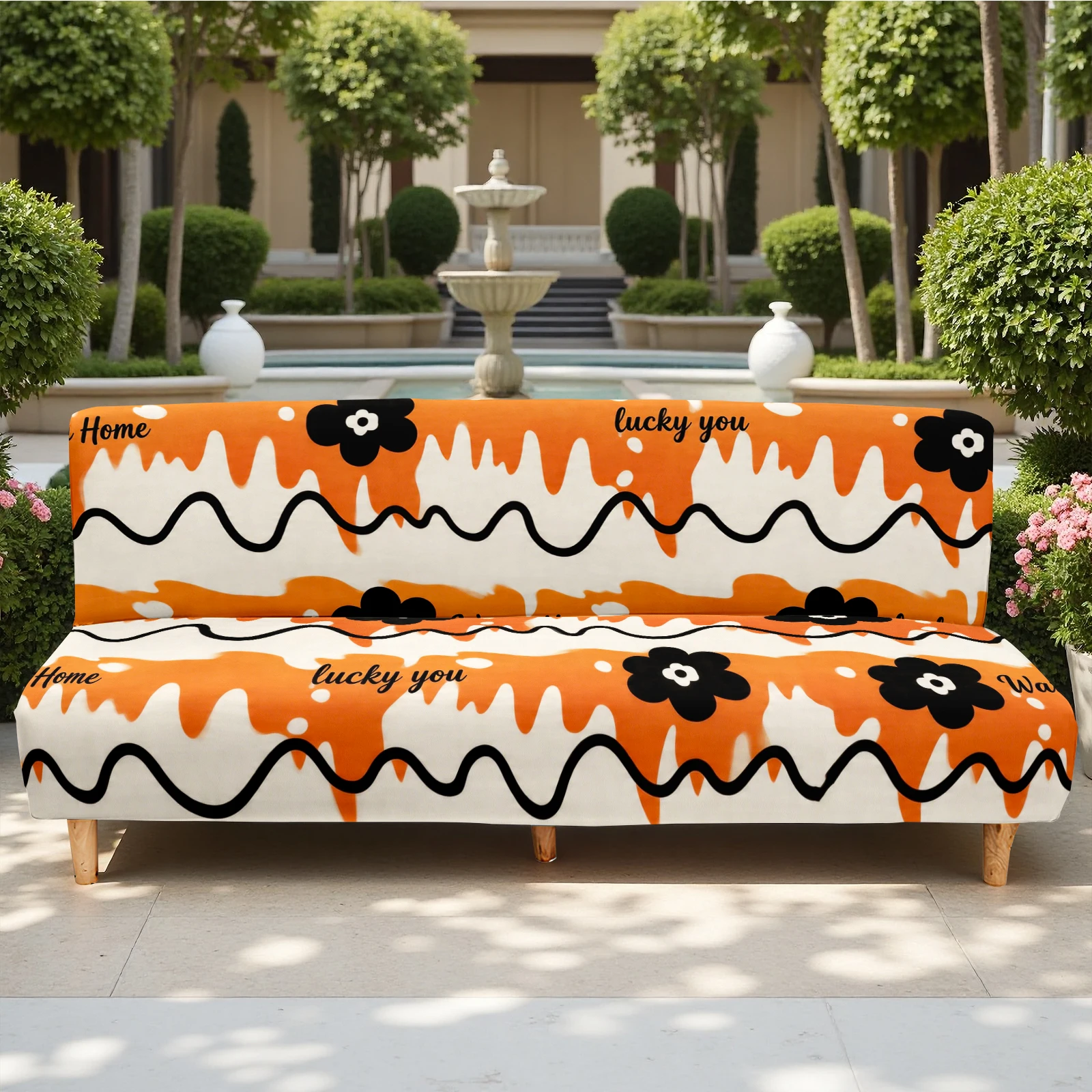 Lucky You Floral Wave Printed Summer Outdoor Sofa Bed Cover, Milk Silk Elastic Slipcover, Pet - Friendly, M