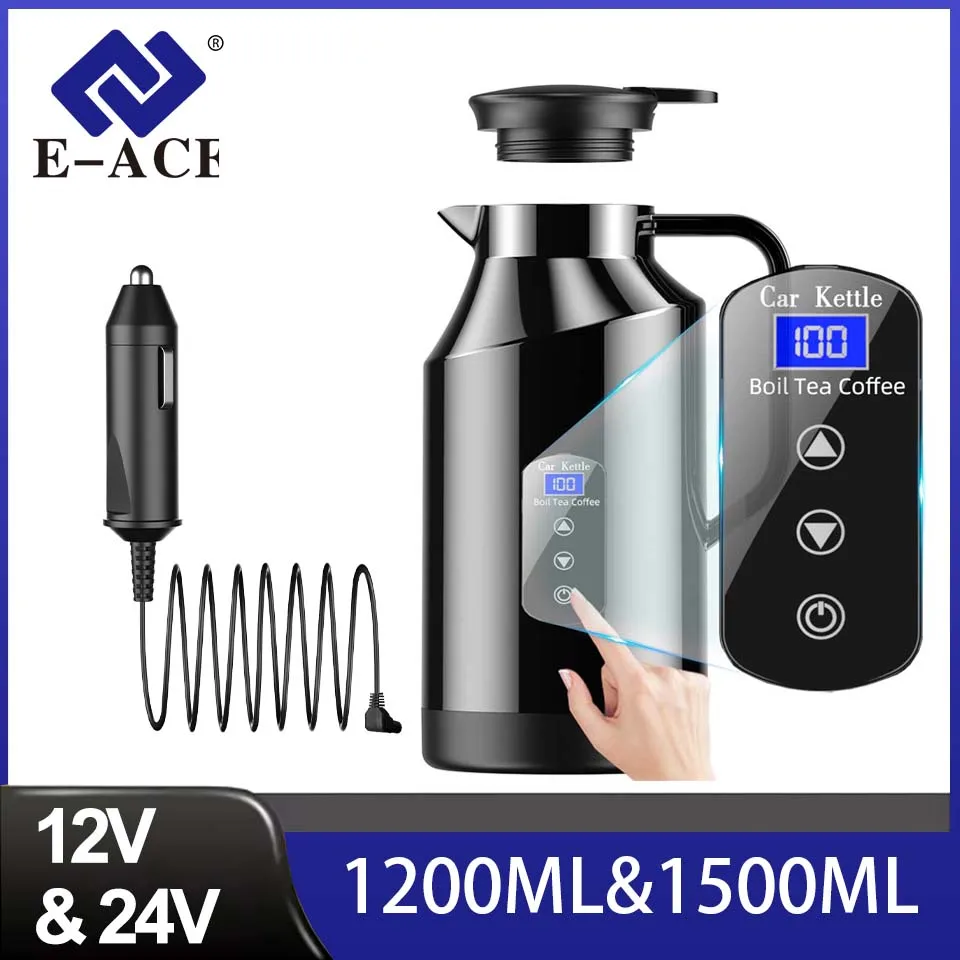 E-ACE 12V&24V Electric Kettles 1.2L&1.5L Digital Display Screen Temperature Control Quick Boiling Electric Teapot Dry Protection