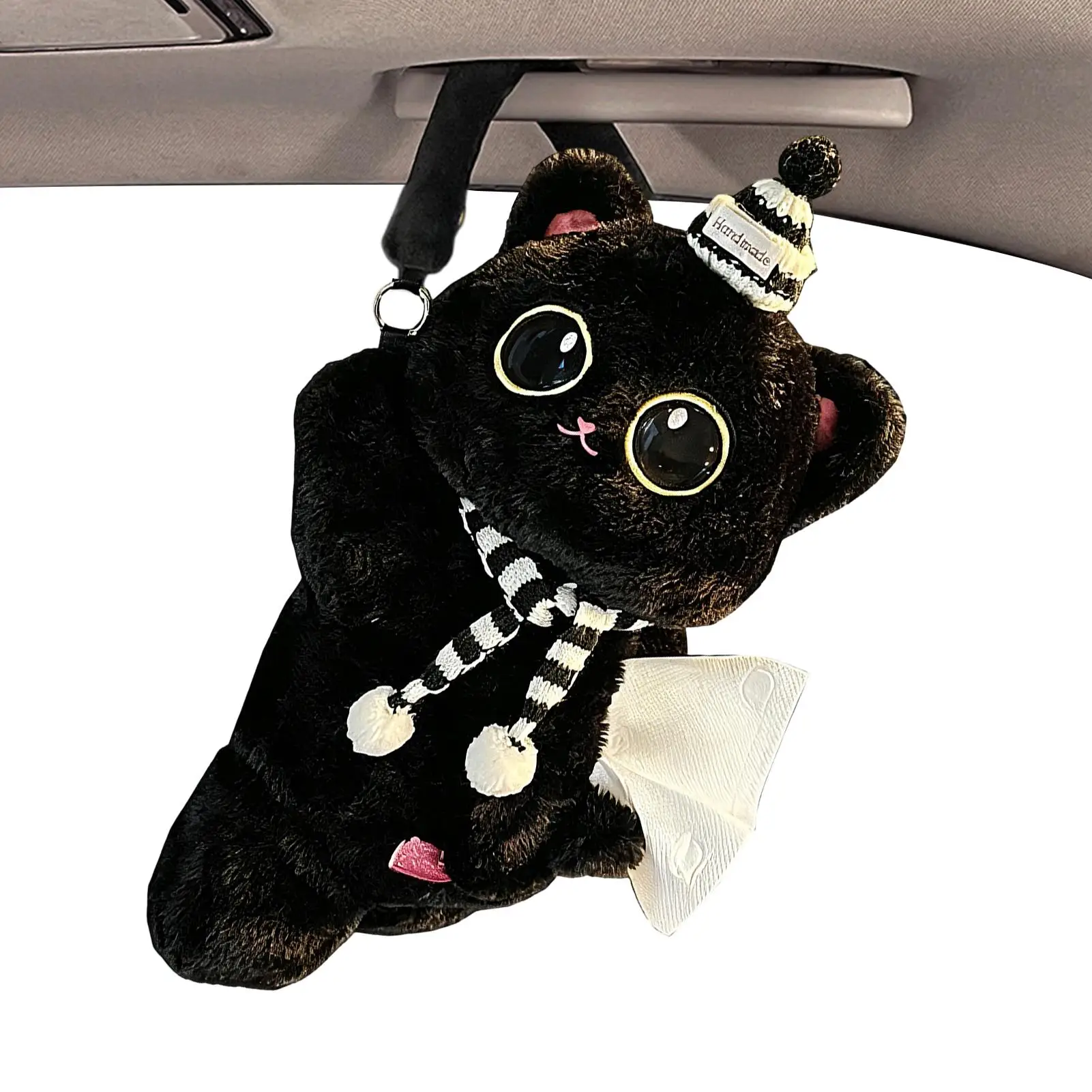 Car Tissue Holder Cute Adorable Plush Cat Wet Wipes Paper Storage Box With Loop Animal Shaped Car Tissue Holder For Truck SUV RV