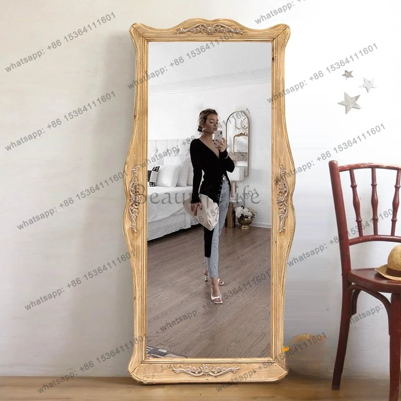French home light luxury bedroom European American Chinese special-shaped full-body mirror retro Mediterranean floor mirror