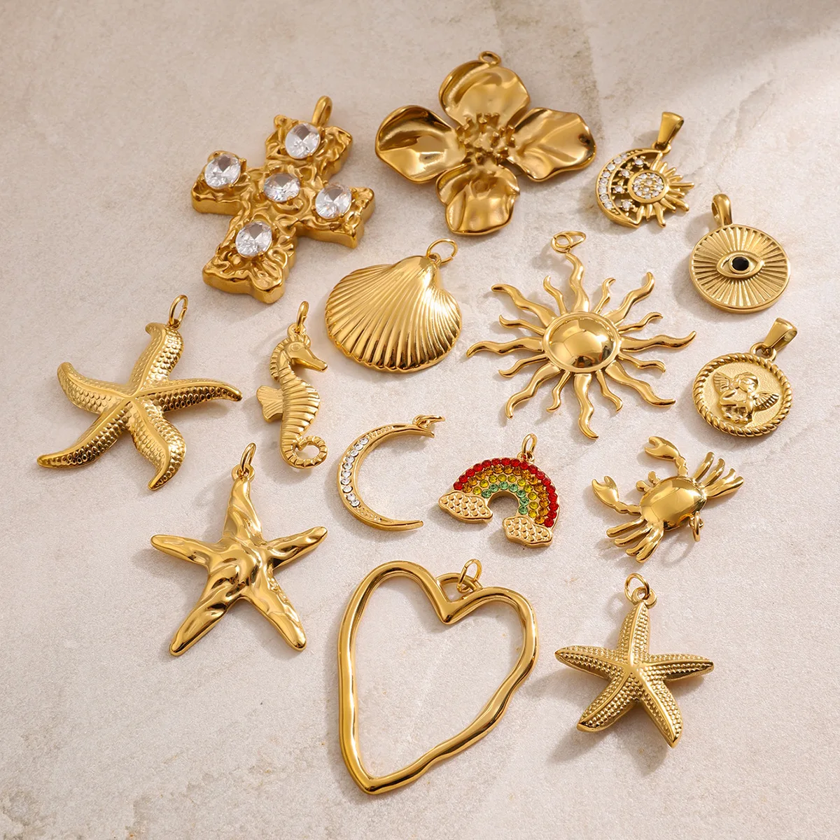 3D Sun Charm Vintage Jewelry 316L Stainless Steel Gold Plated Pendant Oil Press Component Steampunk Gift For Her