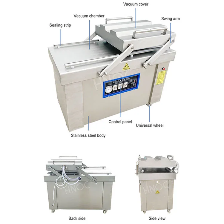 HNOC Table Top Pizza Vacuum Pack Machine Coffee Big Double Chamber Vacuum Sealer with Gas Flush