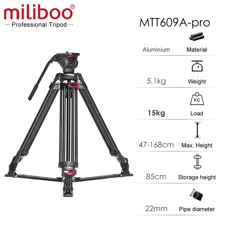 milibooMTT609pro Professional tripod stand with New upgraded quick lock head tripode camara fotográfica tripode para móvil삼각대