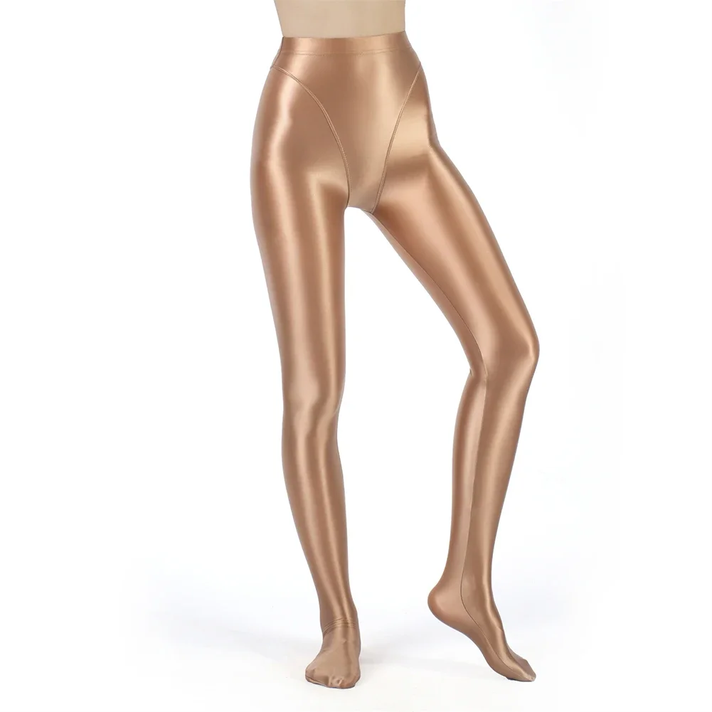 Sexy Tight Pantyhose Women Oil Glossy Elastic Yoga Shaping Pants Sheer See Through Leggings Seamless Night Club Wear