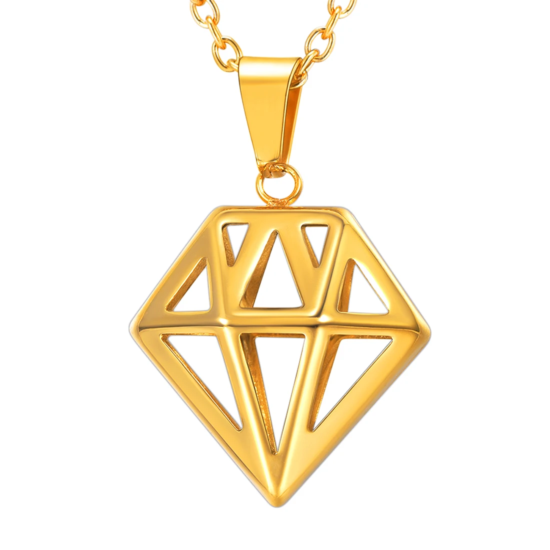 ChainsPro Pendant Necklace 316L Stainless Steel Hollow Gold Color  Black Geometric Figure Necklace Men Women Q001