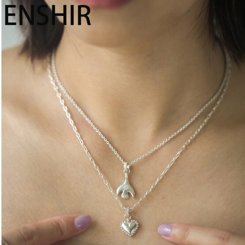 ENSHIR Silver Color Bird Heart Pendant Necklace Bracelet For Women Simple Fashion Versatile Luxury Design Jewelry Gifts
