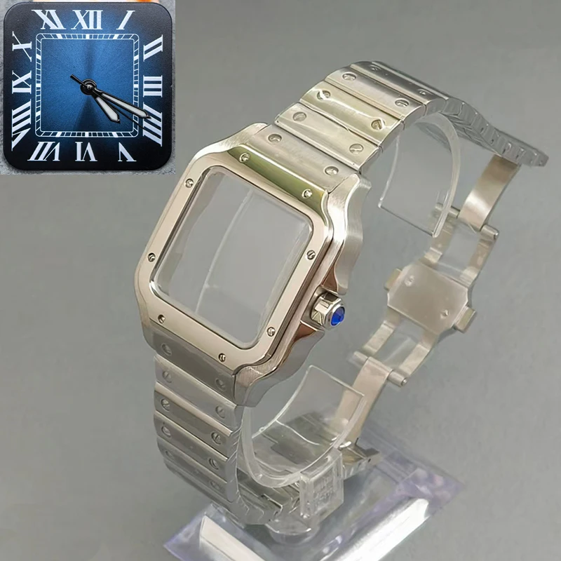 

Корпус NH35 38 мм, квадратный стальной корпус Santos, сапфировое стекло, подходит для NH35 NH36 4R35 7S26, индивидуальный корпус часов с автоматическим механизмом