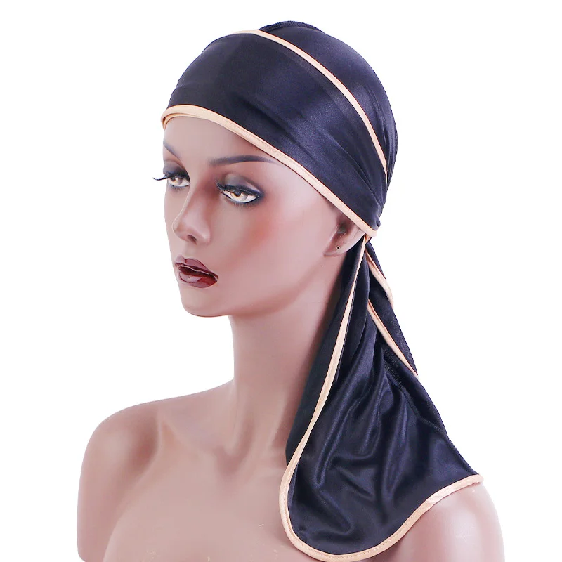 Unisex Coda Lunga Durags Hip Hop Turbante di Vendita Caldo Raso di Seta Cappello Da Pirata Bordo Headwrap Puntale Elastico Durag Do Dorag