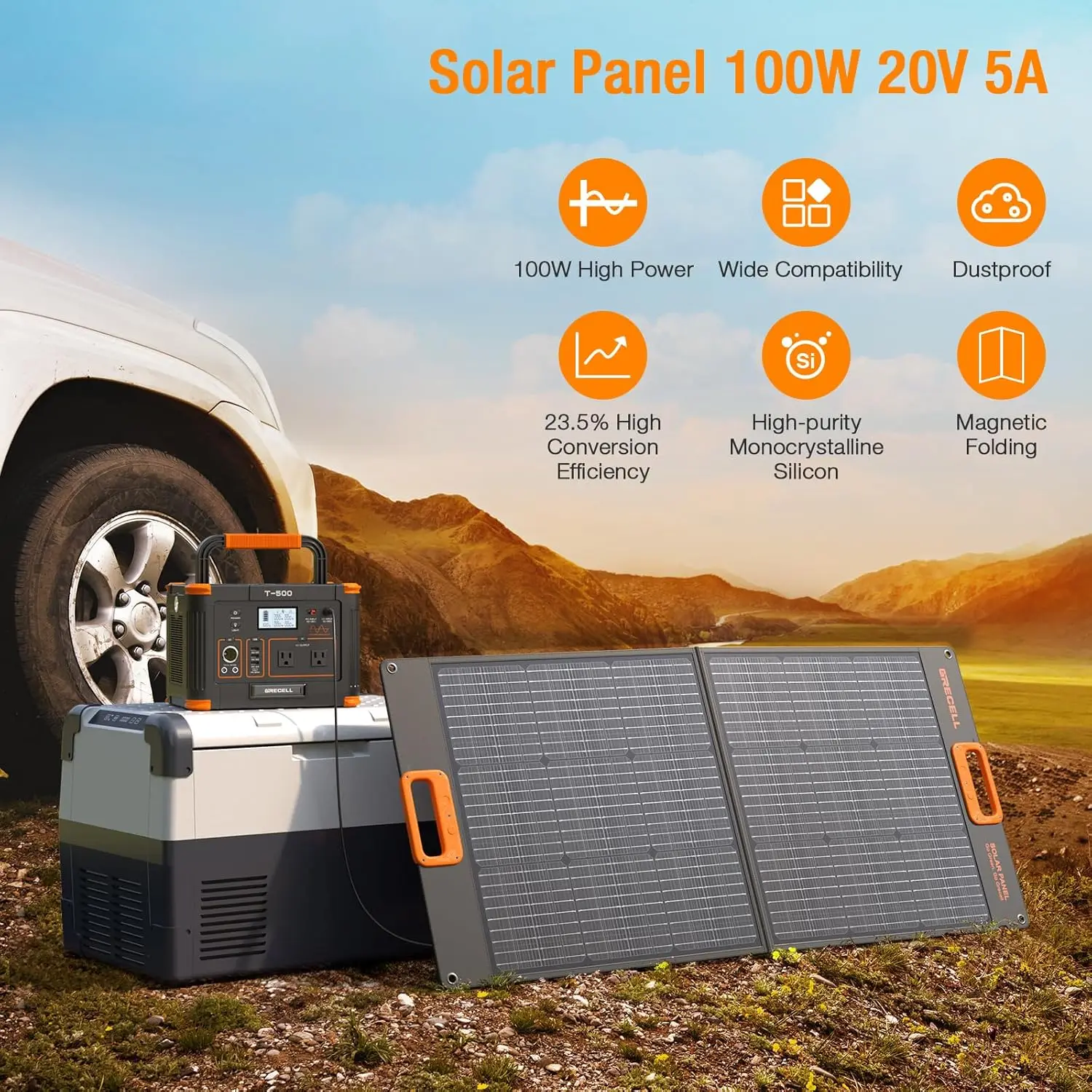 519Wh Outdoor Solar Generator with 100W Portable Solar Panel 20V Portable Power Station 500W(Peak 1000W) Backup Battery Pack