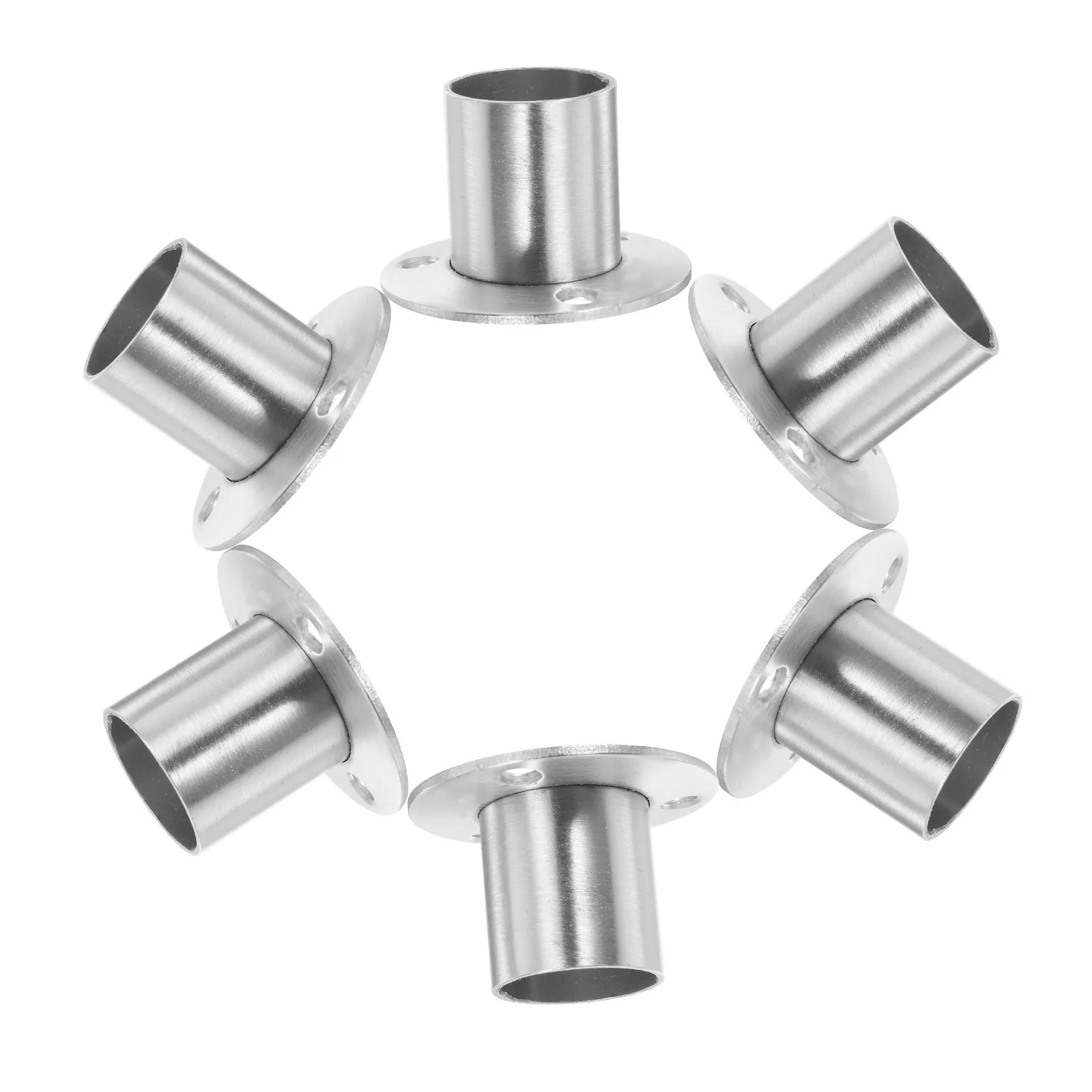 6Pcs Stainless Steel High-Foot Flange Socket Robust Pole Mount for Bathroom Balcony Garden Trellis Closet Rod Support Bracket