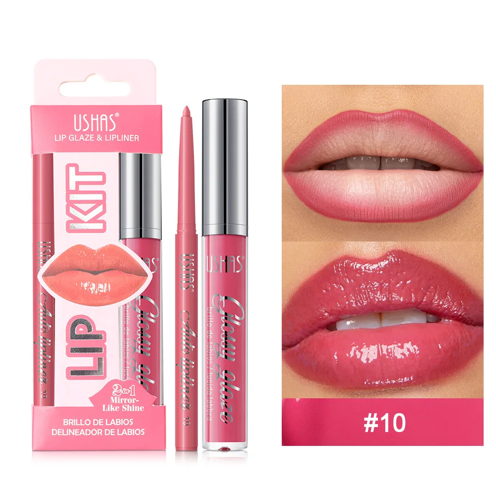 2In1 Lipstick Set Makeup Lip Glize & Lip Linze Lasting Cosmetics Nude Brown Contour Lipliner Water Mirror Moisturizing Lipgloss