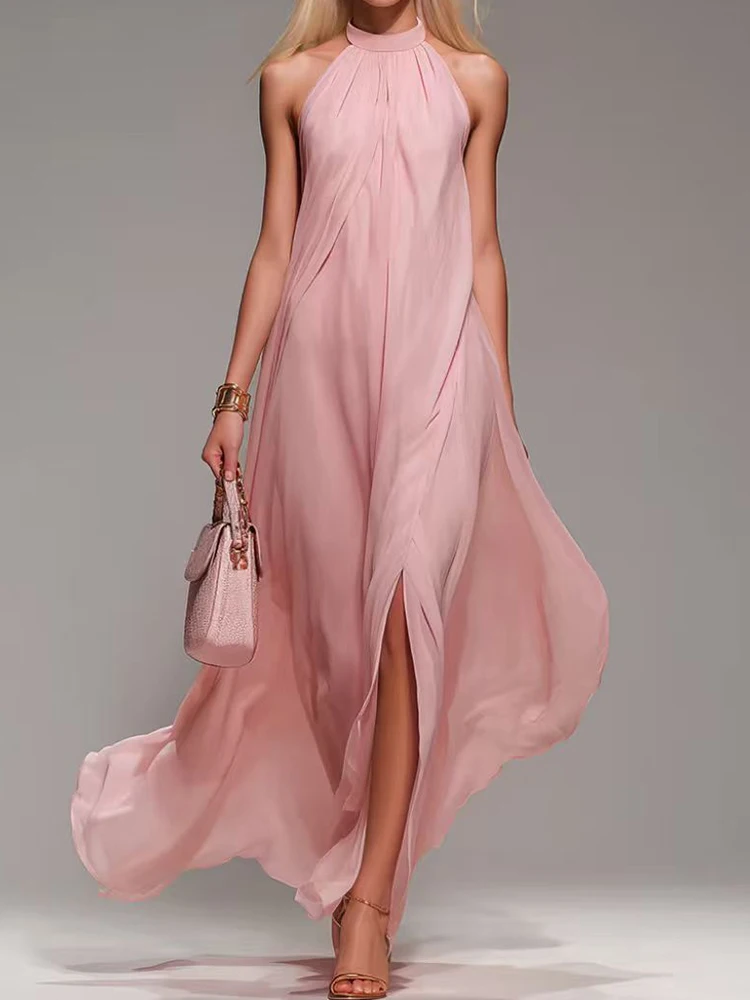 Summer Women Sleeveless Maxi Dress Elegant Sweet Simple Solid Patchwork Holiday Party Dress Loose Fashion Chic Ladies Dress 2026