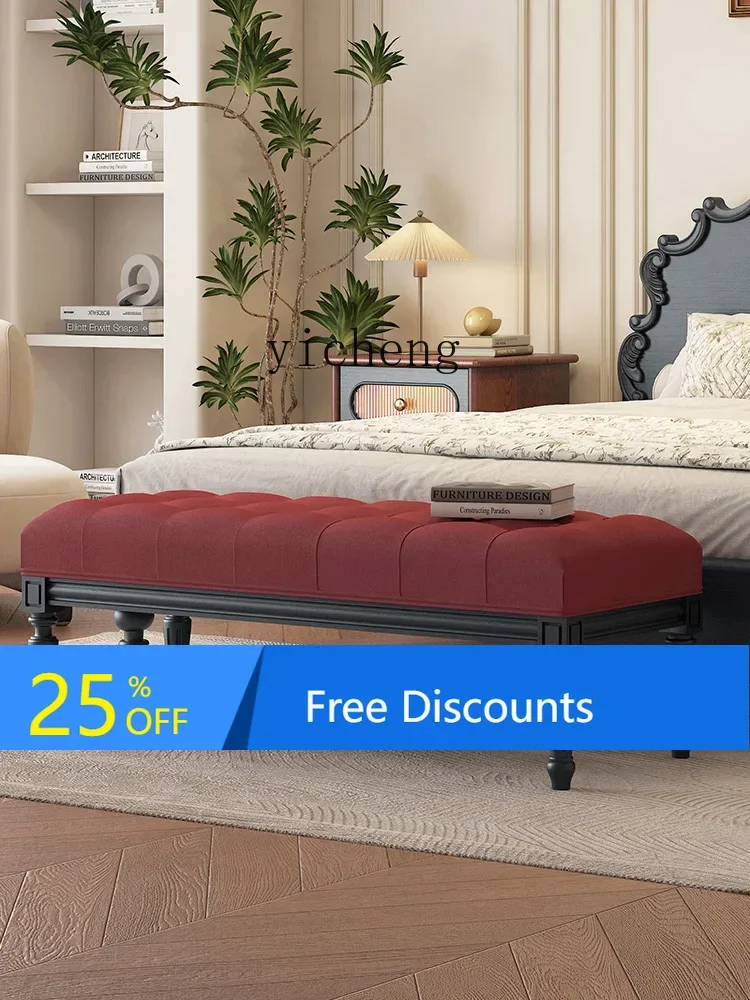 LYY Vintage Solid Wood Shoe Changing Stool Sofa Stool Hallway Bench Oak Fabric Antique Bedroom Strip Bed End Stool