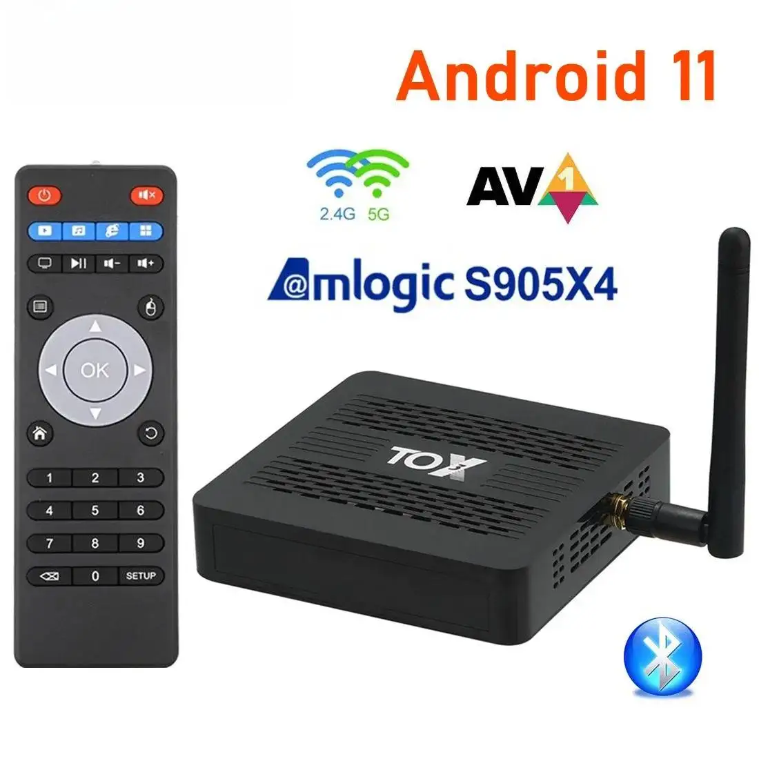 TOX3 TV BOX ثنائي النطاق 2.4G/5G HD Amlogic S905X4 TVBox Android 11 4GB/32GB 2T2R Wifi 1000M Bluetooth Support AV1 4K Set-top