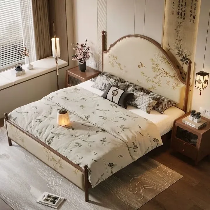 

Double master bedroom furniture solid wood bed American retro Roman column storage bed 1800mm * 2000mm box frame structure