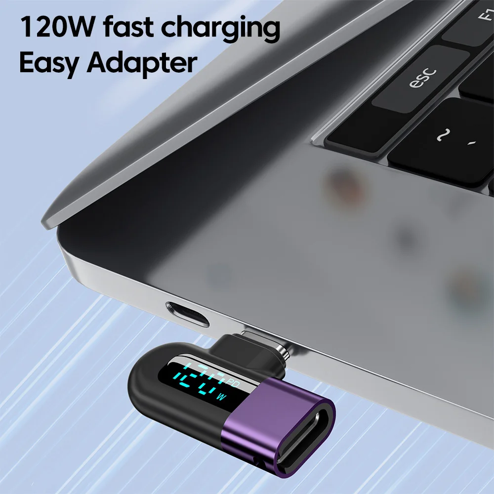120W Elbow 90 Degree OTG Type C To Type C Adapter Digital Display 6A Fast Charge Data Transfer USB C To C Connector With Lanyard
