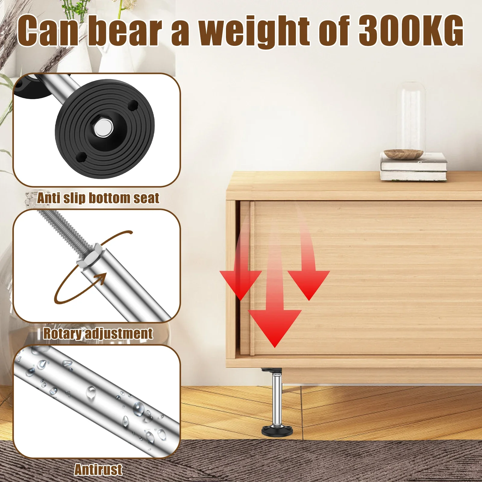 2PCS Telescopic Support Rod Adjustable Height 300kg Weight Capacity Multipurpose Jack Tool Furniture Heightening Legs image 4