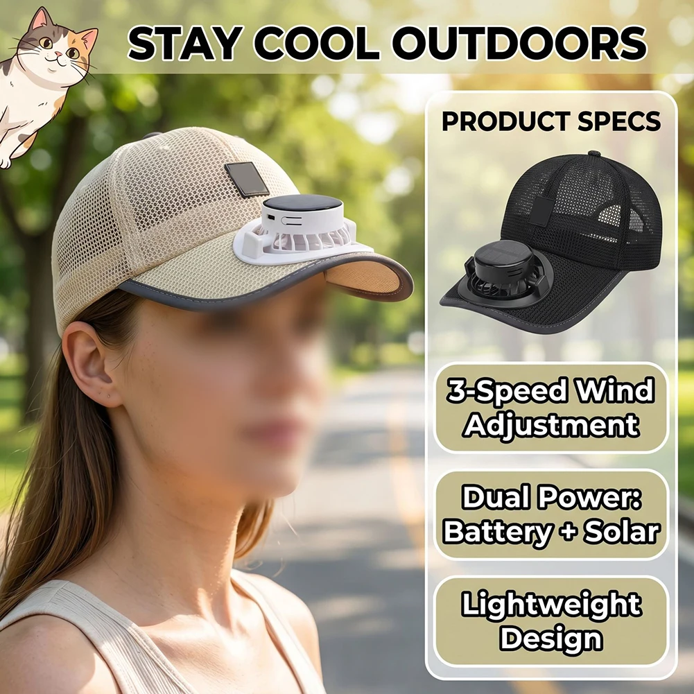 

Solar Charging Fan Hat Summer Cooling Breathable Mesh Cap With Charging Fan Cooling Hat For Outdoor Fishing Camping Sun Hat
