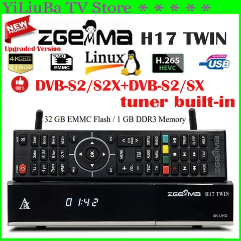 [Genuine]Newest Zgemma H17 TWIN Best Dual-mode Satellite TV Receiver DVB-S2/S2X+DVB-S2/SX 32GB 4K UHD-2160P with Enigma2 Linux