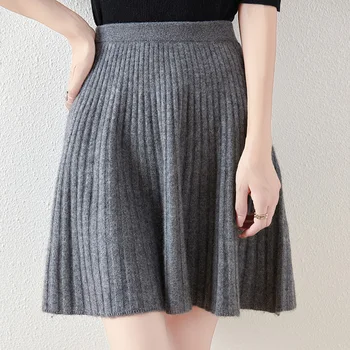 100% merino wool women's knitted pleated skirt, elastic waist, casual, fashionable, Korean version, new autumn and winter 2024