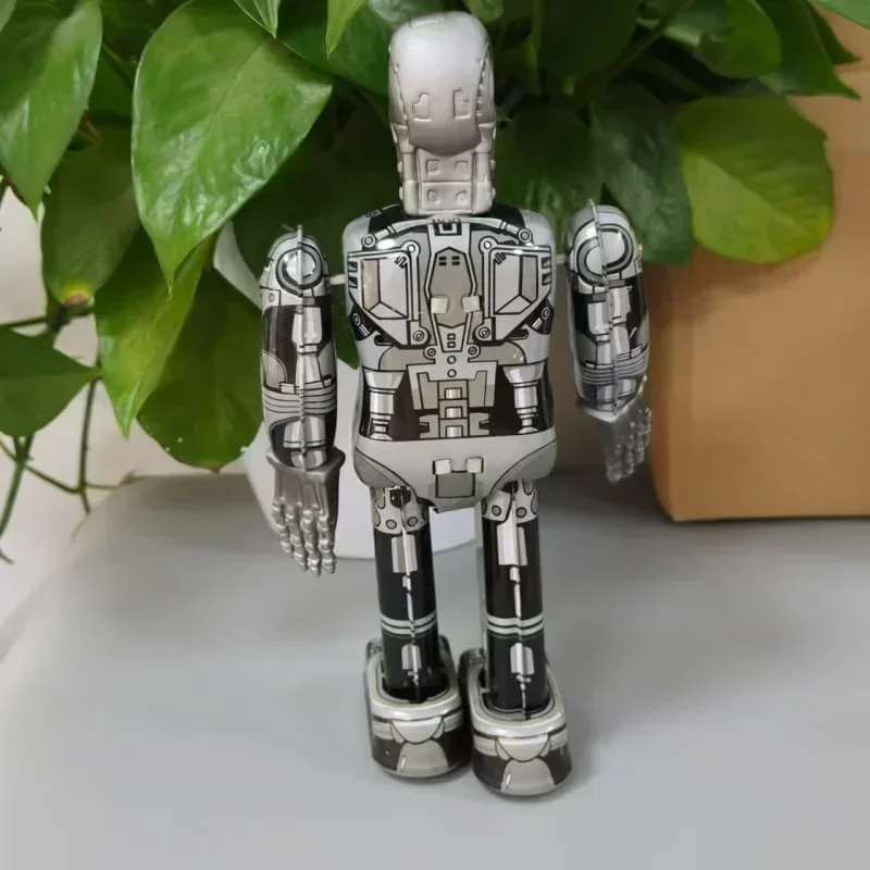 [Engraçado] coleção clássica retro clockwork wind up metal andando estanho terminator robô brinquedo mecânico crianças presente de natal