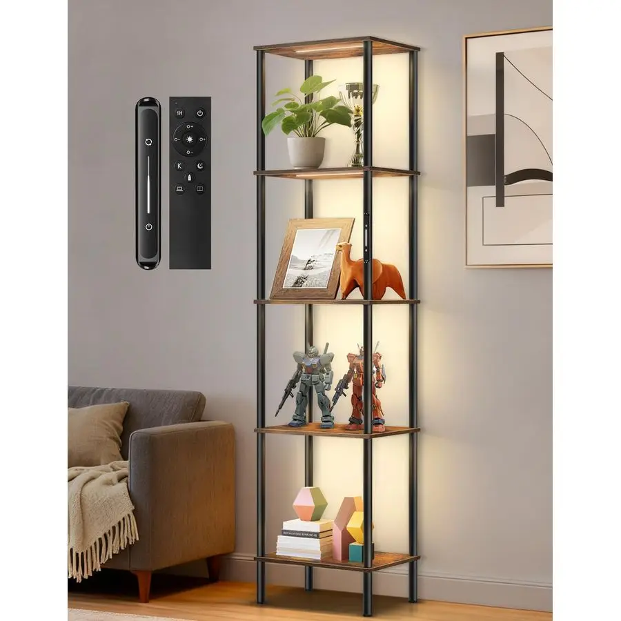 

Tier Tall Display Shelves with LED Lights, Touch amp Remote Control, Dimmable Display Cabinet, Open Bookshelf with 3 Color Tempe