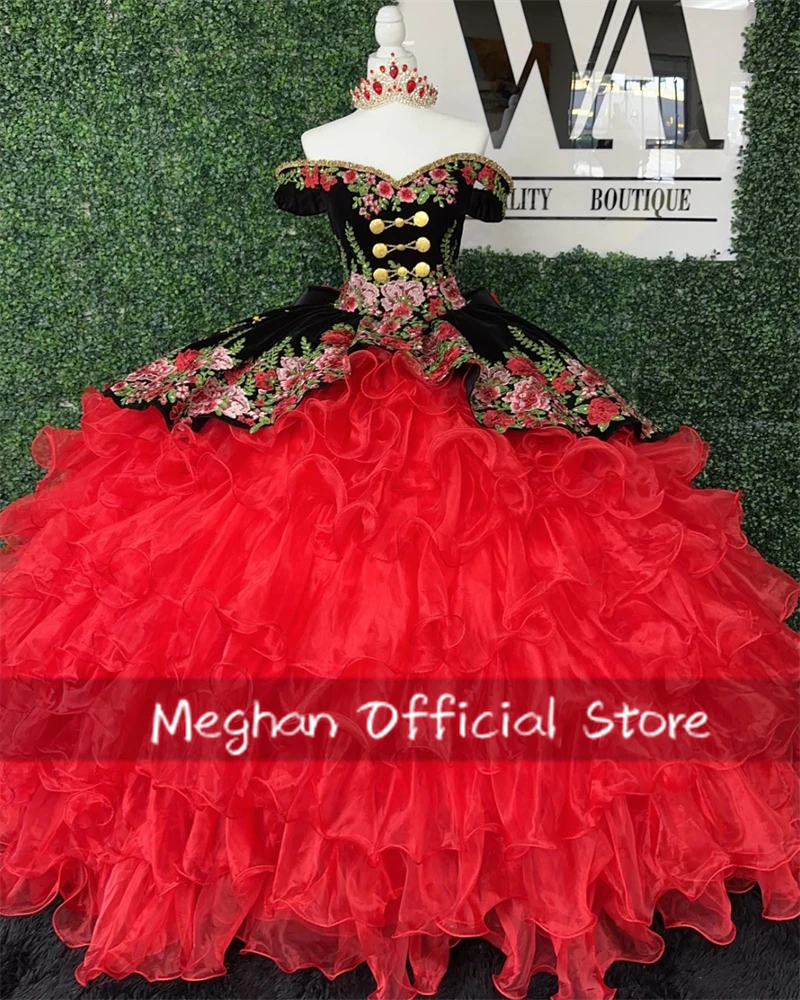 Mexico Red Off The Shoulder Quinceanera Dresses Bead Embroidery 2025 Birthday Luxury Dress Tiered Ruffles Formal Gown Customized