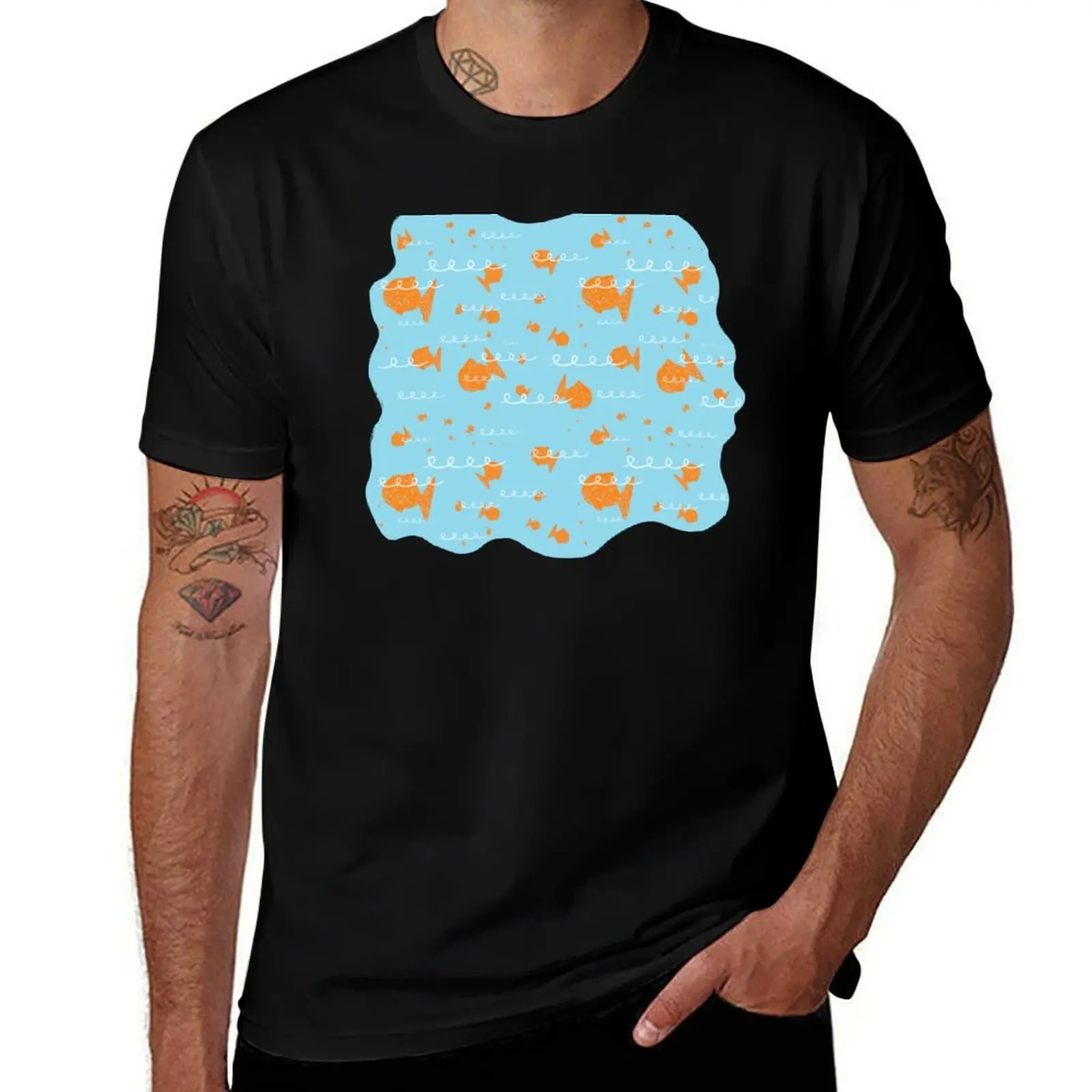 Fish Crackers Squiggle Pattern T-Shirt Casual Loose Short Sleeve Tee for Men